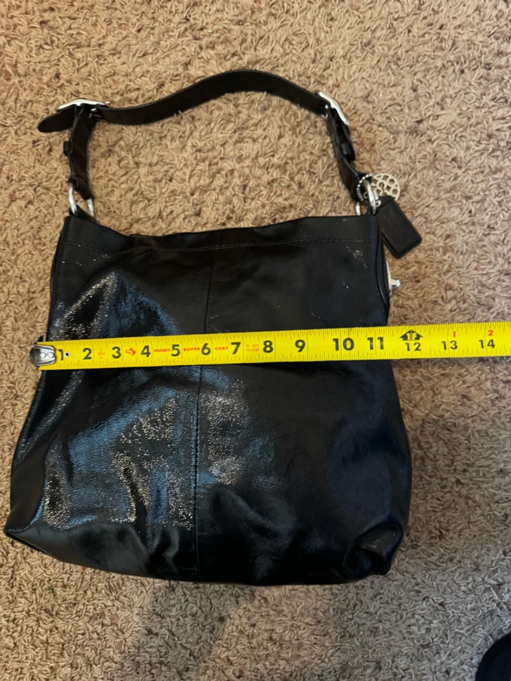 Coach Peyton black patent leather hobo purse 19755